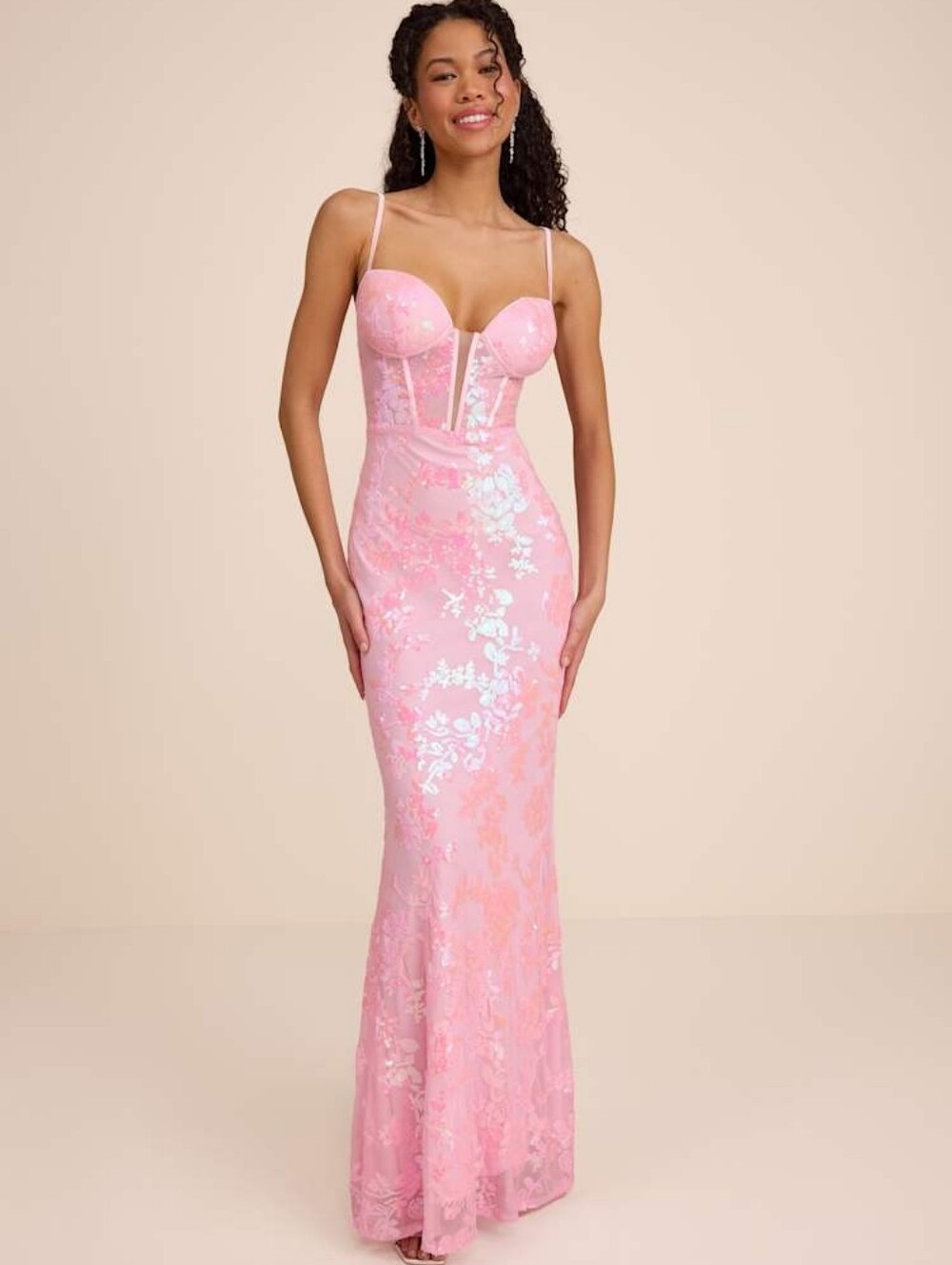 Lulus Pink Sequin Floral Maxi Dress | Size XS | NWT